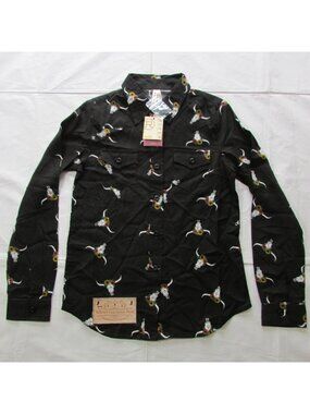 Roper Girl's Long Sleeve Floral Steer Skull Print Button Shirt Black